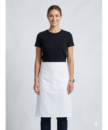New 3 Quarter White Apron 2 Pocket
