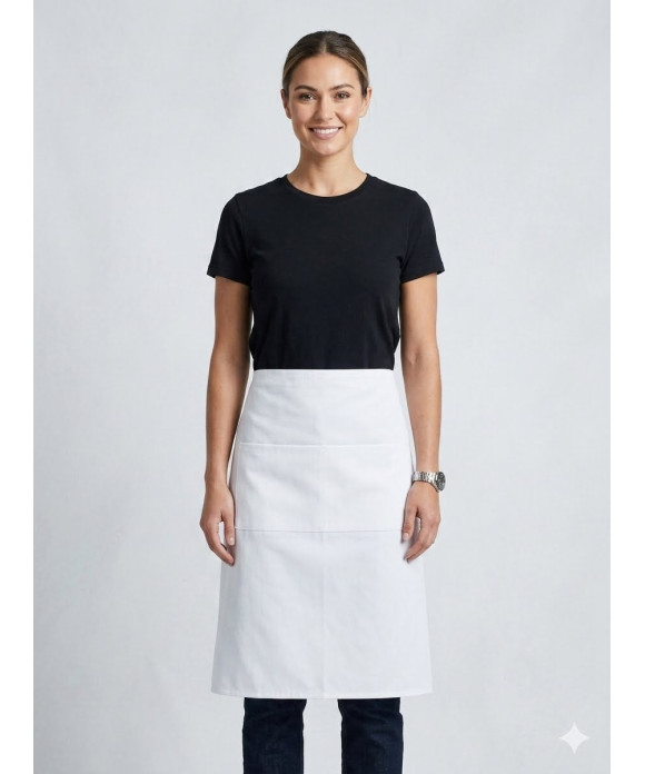 New 3 Quarter White Apron 2 Pocket